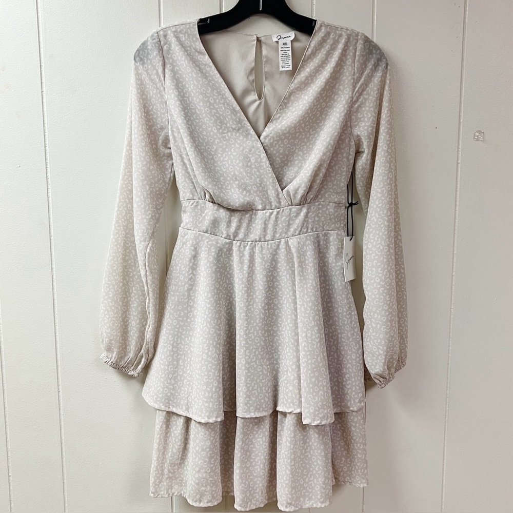 NWT JAPNA Y2K Fairy Feminine Tiered Dress SZ XS Tan Sheer Sleeves Tie Flirty